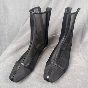 Elizabeth Damrich Antonio Melani Black Mesh Ankle Boots Square Toe Clear Heel 6M